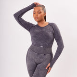 The 'Energy’ Scrunch & Seamless Long Sleeve Top - Washed Onyxp